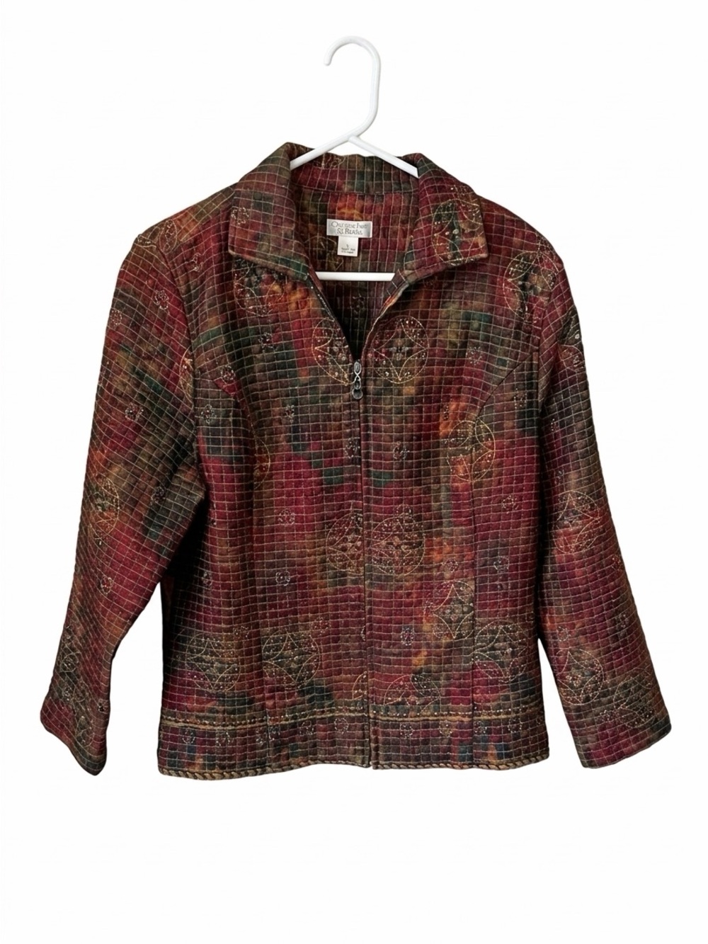 Quilted Blazer Earthy Autumn Fall Zip Coat Transitional Jacket Size Large